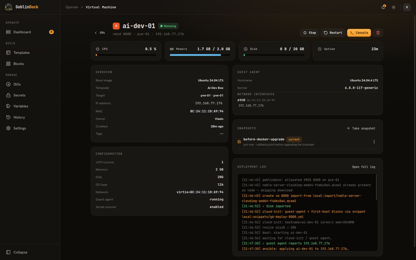 GoblinDock screenshot: vm detail